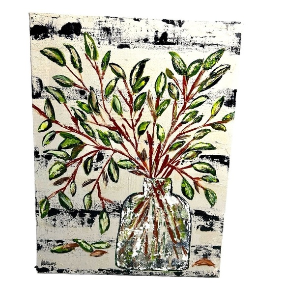 Original Artwork Acrylic’s On Canvas Small Leaf Stems 12" x 16" - Picture 2 of 16